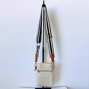 Quilted Crossbody Bag Shiraleah Cream and Striped Strap